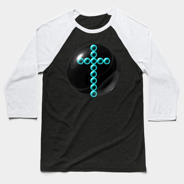 Light Blue Cross in Glass Ball Baseball T-Shirt by The Black Panther